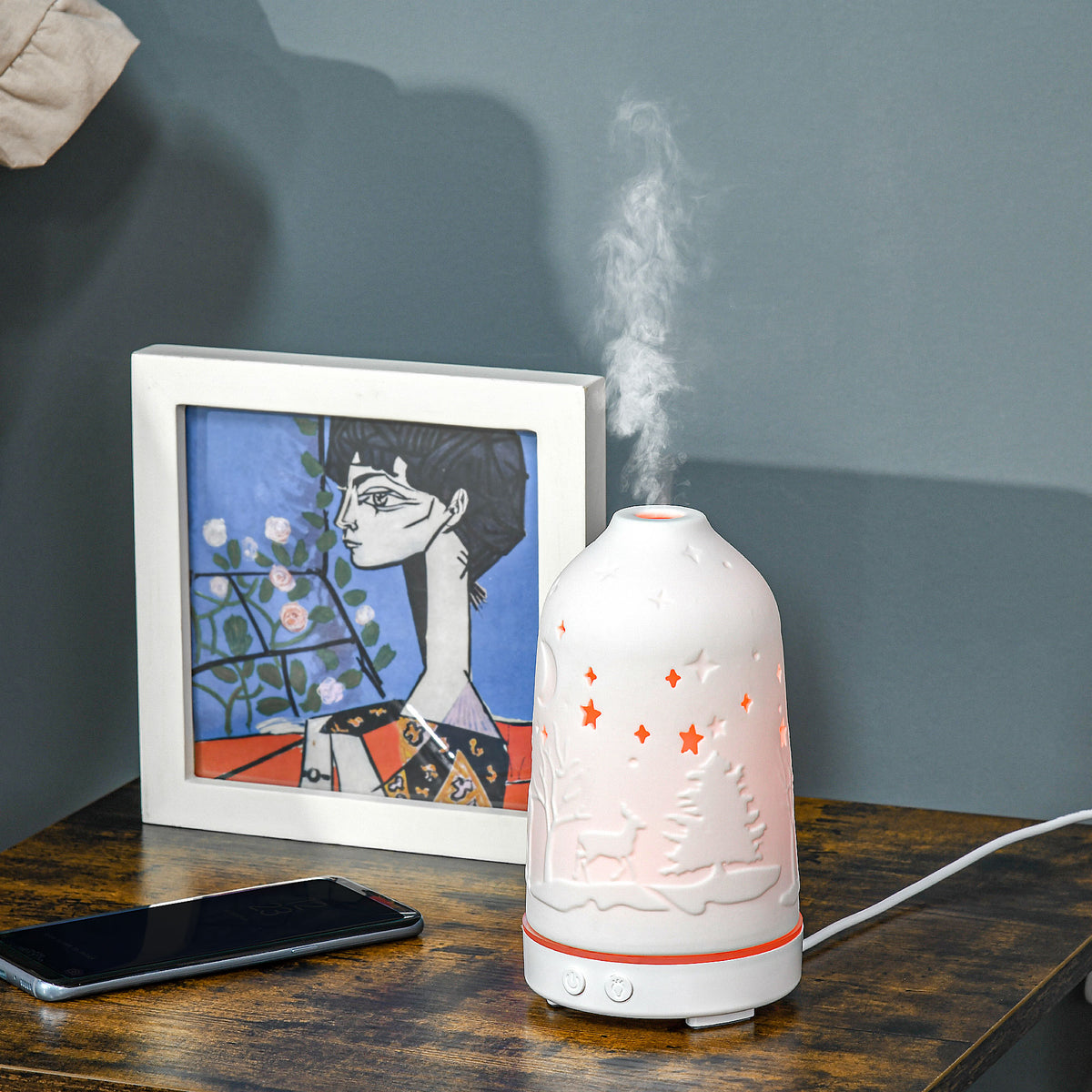 100 ml Ultrasonic Aromatherapy Diffuser, Essential Oils Humidifier with Ceramic Cover, 7 Colors LED Lights, Timer, Waterless Auto-off for Home and Office, White