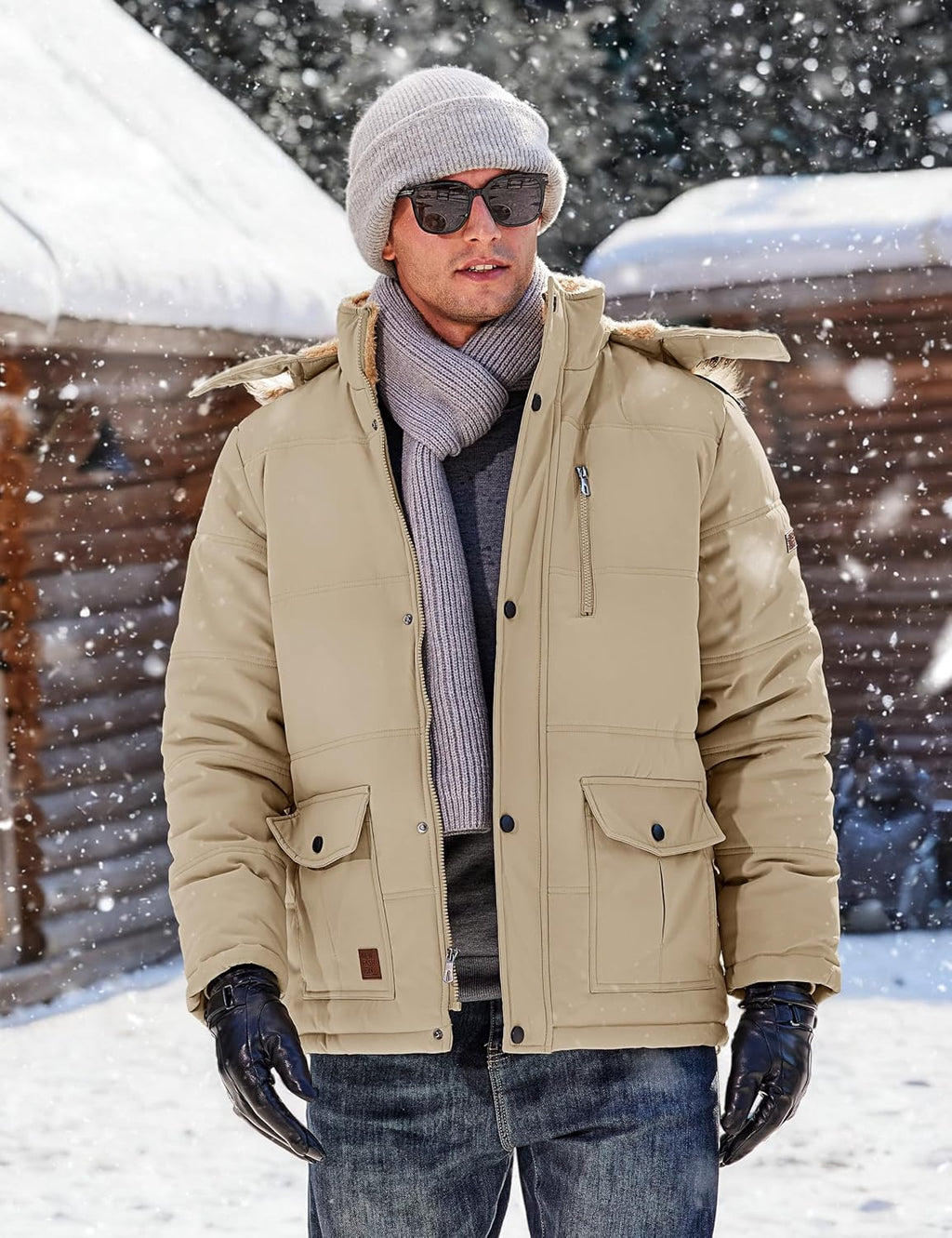 Men'S Winter Jacket with Hood Water Repellent Windproof Thicken Parka Winter Coat