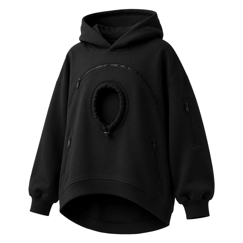 Pet Pouch Hoodie with Zippered Chest Carrier Pocket Unisex Relaxed Fit, Side Sleeve Pocket, Kangaroo Hand Pocket, Soft & Breathable Fabric, (Black, XL)