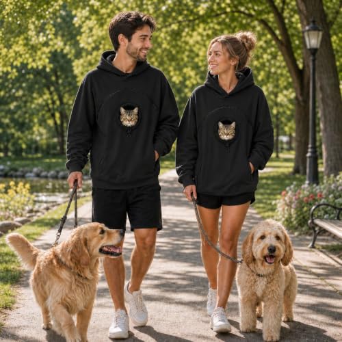 Pet Pouch Hoodie with Zippered Chest Carrier Pocket Unisex Relaxed Fit, Side Sleeve Pocket, Kangaroo Hand Pocket, Soft & Breathable Fabric, (Black, XL)