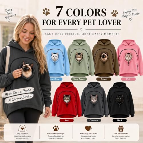 Pet Pouch Hoodie with Zippered Chest Carrier Pocket Unisex Relaxed Fit, Side Sleeve Pocket, Kangaroo Hand Pocket, Soft & Breathable Fabric, (Black, XL)