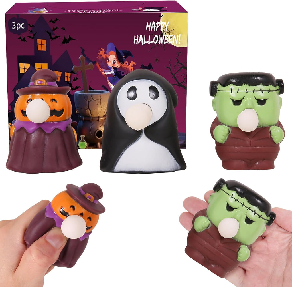 3 Pack Halloween Squishies Toys, Slow Rising Squishies Toys ,Vampire,Pumpkin,Ghost,Hallowen Squeeze Spit Bubble Toys for Kids Boys Girls Hallowen Stocking Stuffers Party Favors Gifts