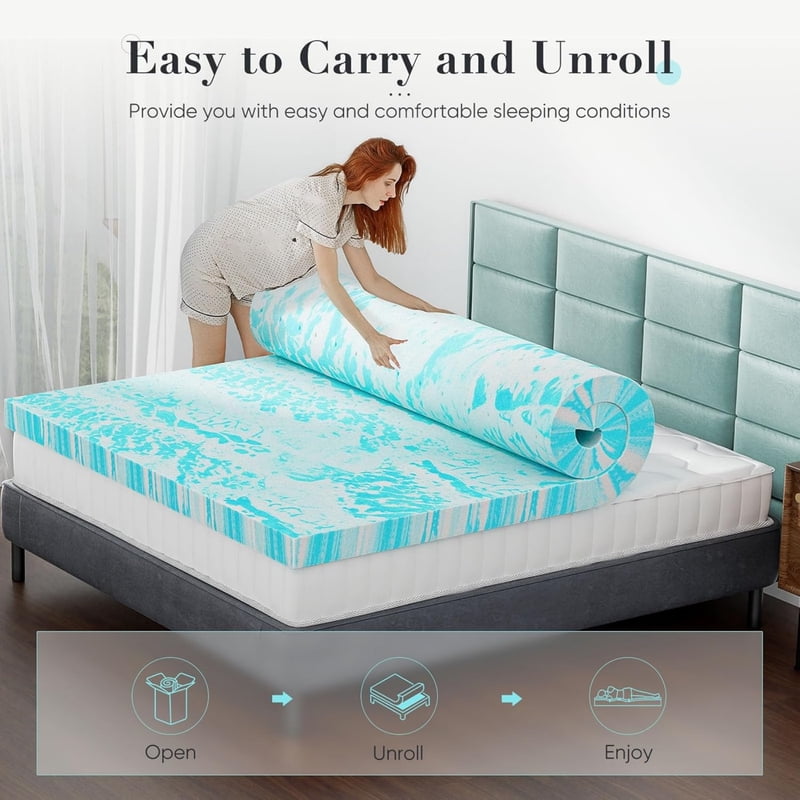 Twin-XL Gel Infused Memory Foam Mattress Topper 4 Inch Cooling Pressure Relief Blue