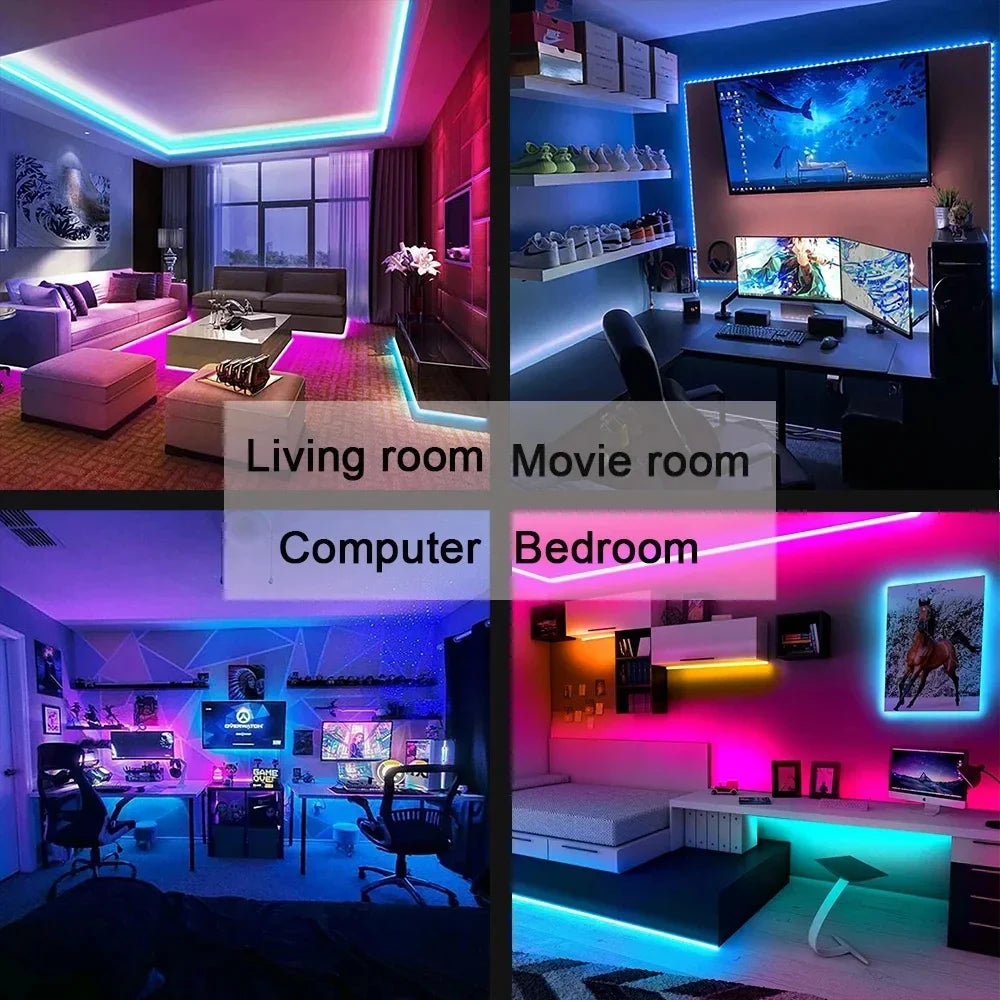 Smart RGB 5050 LED Wall Strip Lights Bluetooth Music Sync APP Remote Flexible Ribbon for TV Backlight Bedroom Home Party Decor