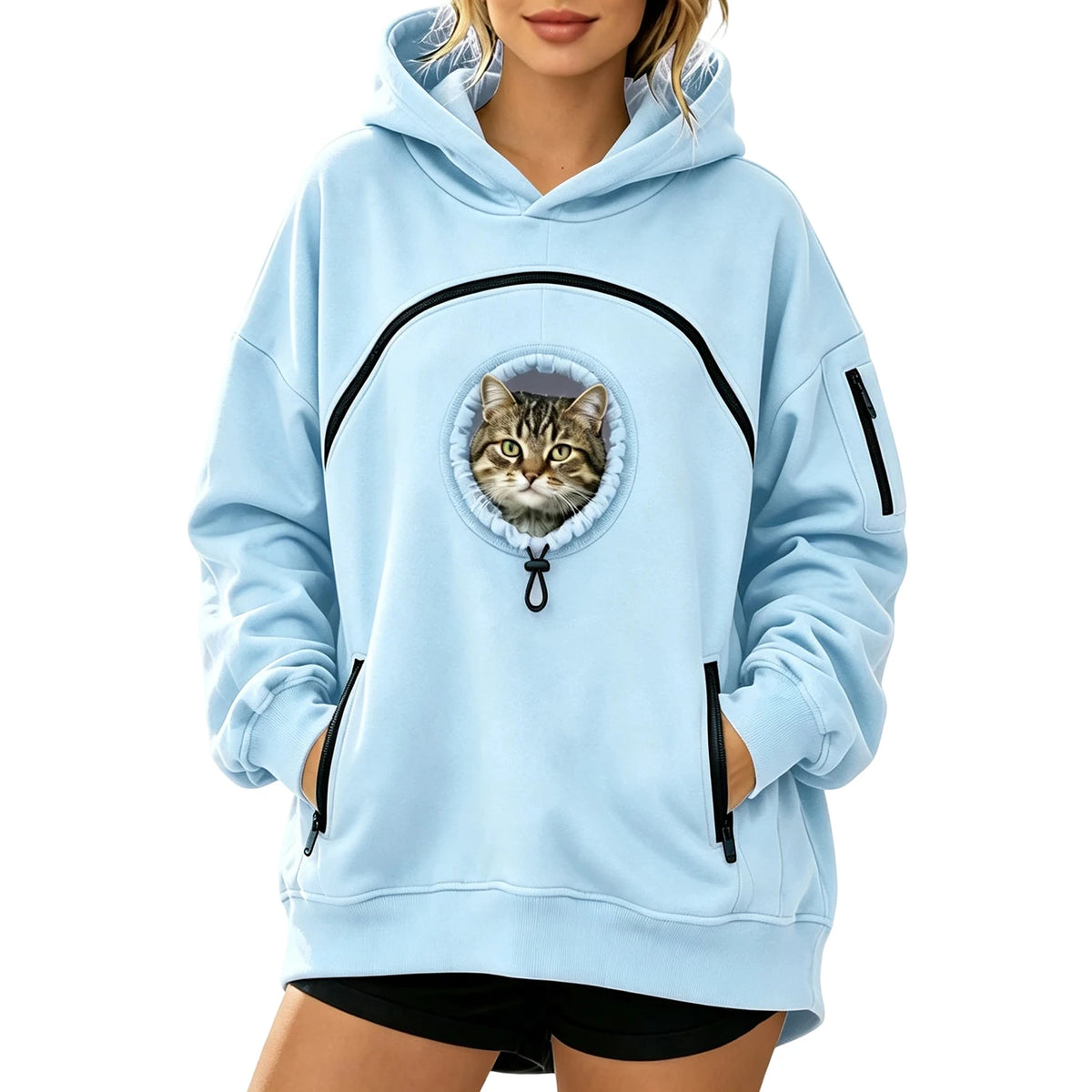 Pet Pouch Hoodie with Zippered Chest Carrier Pocket Unisex Relaxed Fit, Side Sleeve Pocket, Kangaroo Hand Pocket, Soft & Breathable Fabric, (Black, XL)