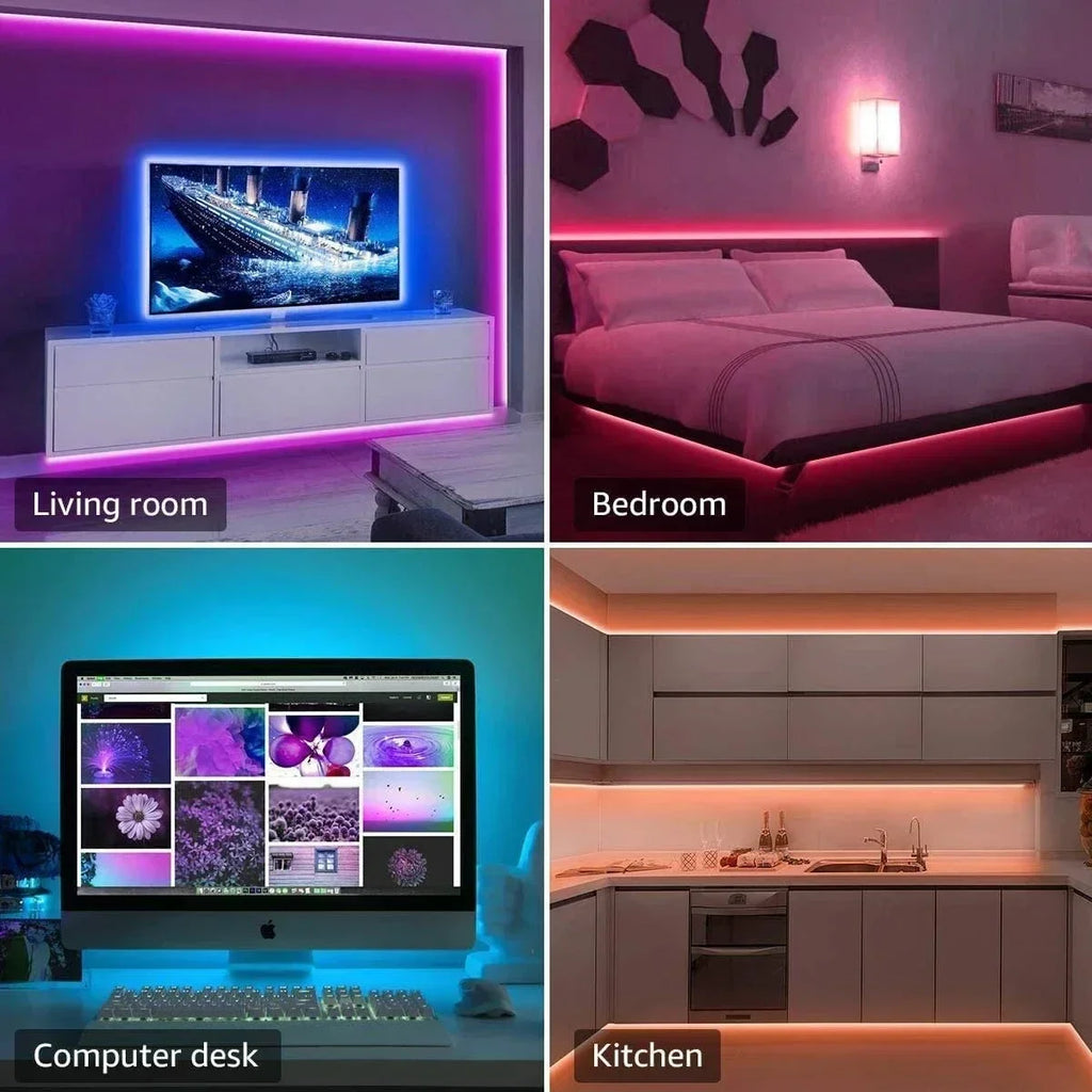 Smart RGB 5050 LED Wall Strip Lights Bluetooth Music Sync APP Remote Flexible Ribbon for TV Backlight Bedroom Home Party Decor