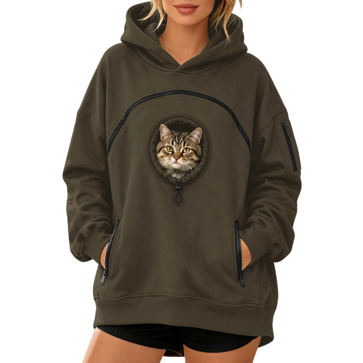 Pet Pouch Hoodie with Zippered Chest Carrier Pocket Unisex Relaxed Fit, Side Sleeve Pocket, Kangaroo Hand Pocket, Soft & Breathable Fabric, (Black, XL)