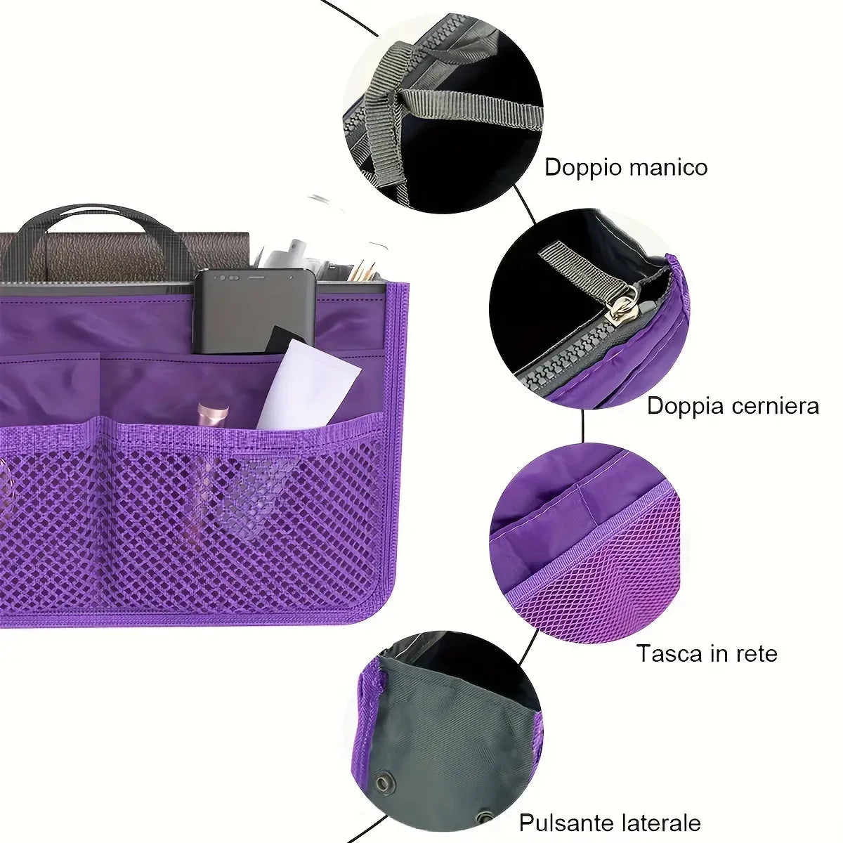 Double-Zipper Handbag Organizer Insert