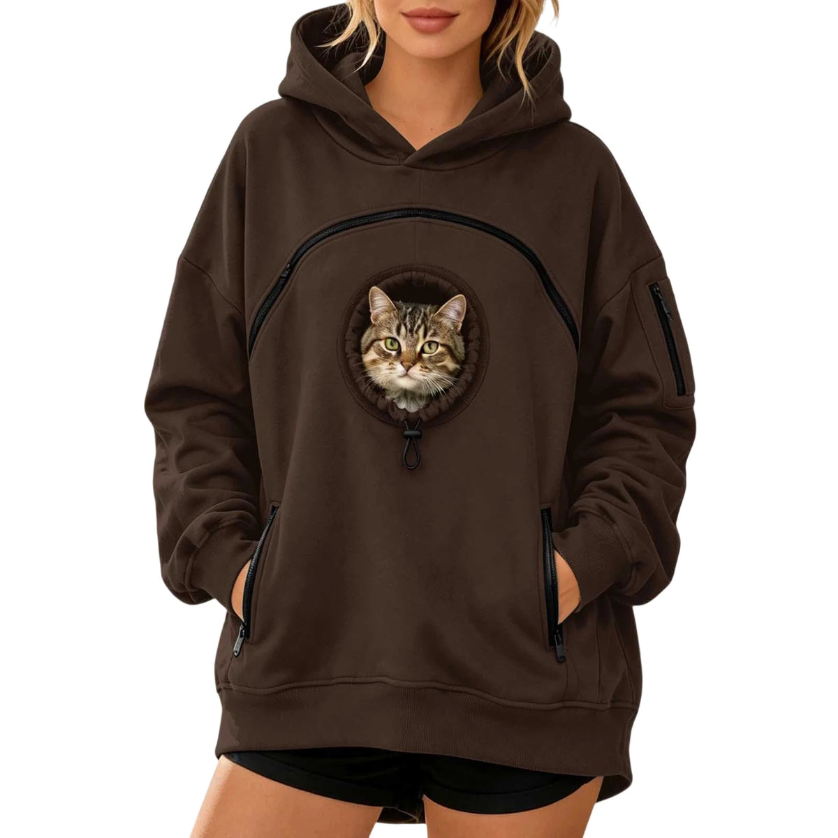 Pet Pouch Hoodie with Zippered Chest Carrier Pocket Unisex Relaxed Fit, Side Sleeve Pocket, Kangaroo Hand Pocket, Soft & Breathable Fabric, (Black, XL)