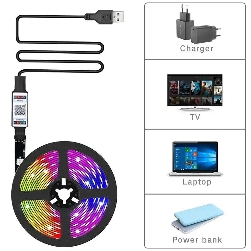 Smart RGB 5050 LED Wall Strip Lights Bluetooth Music Sync APP Remote Flexible Ribbon for TV Backlight Bedroom Home Party Decor