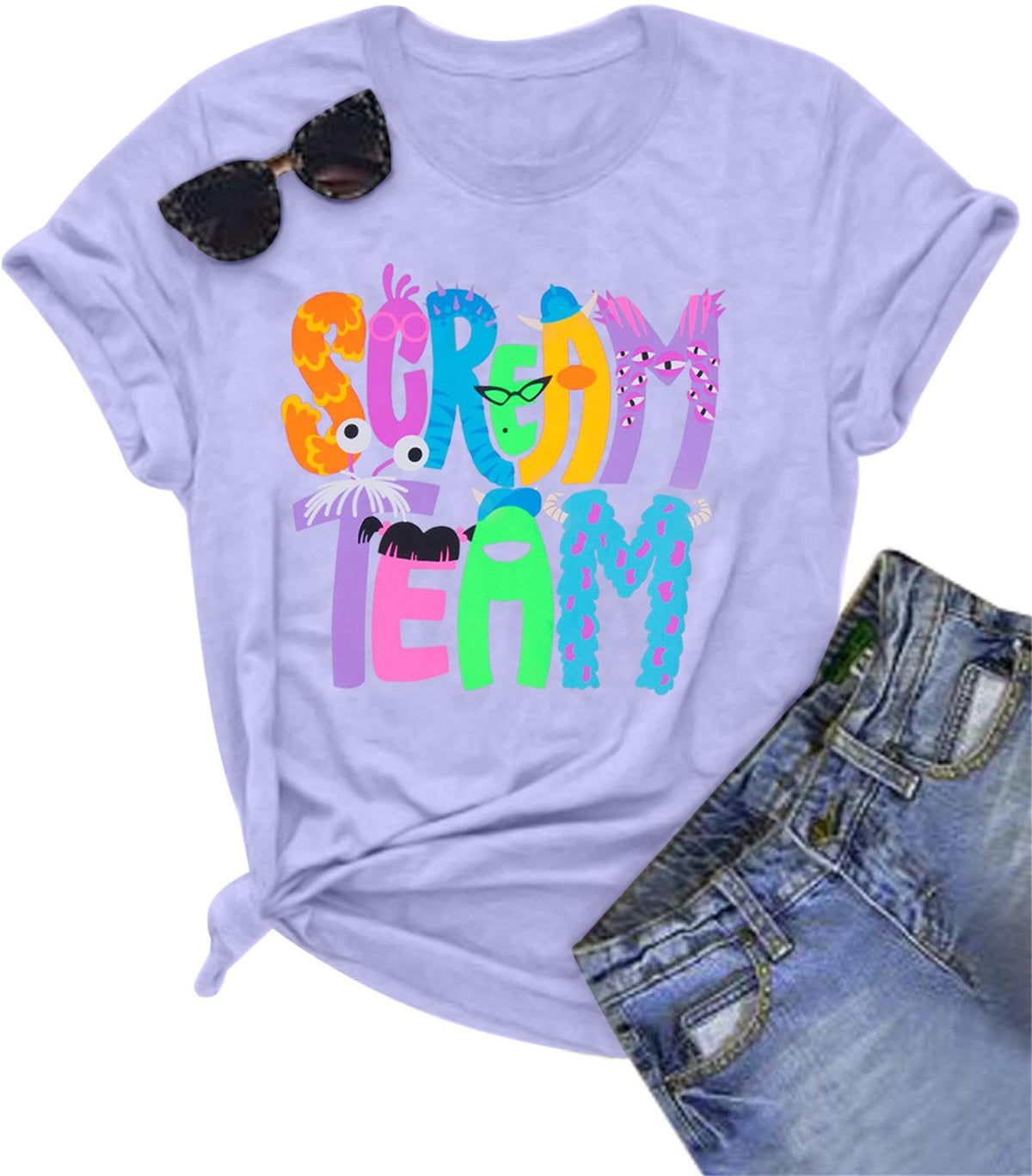 Halloween Shirt Scream Shirt Women Funny Halloween Party T-Shirt Cute Halloween Print Tops Ghost Letter Tee Purple