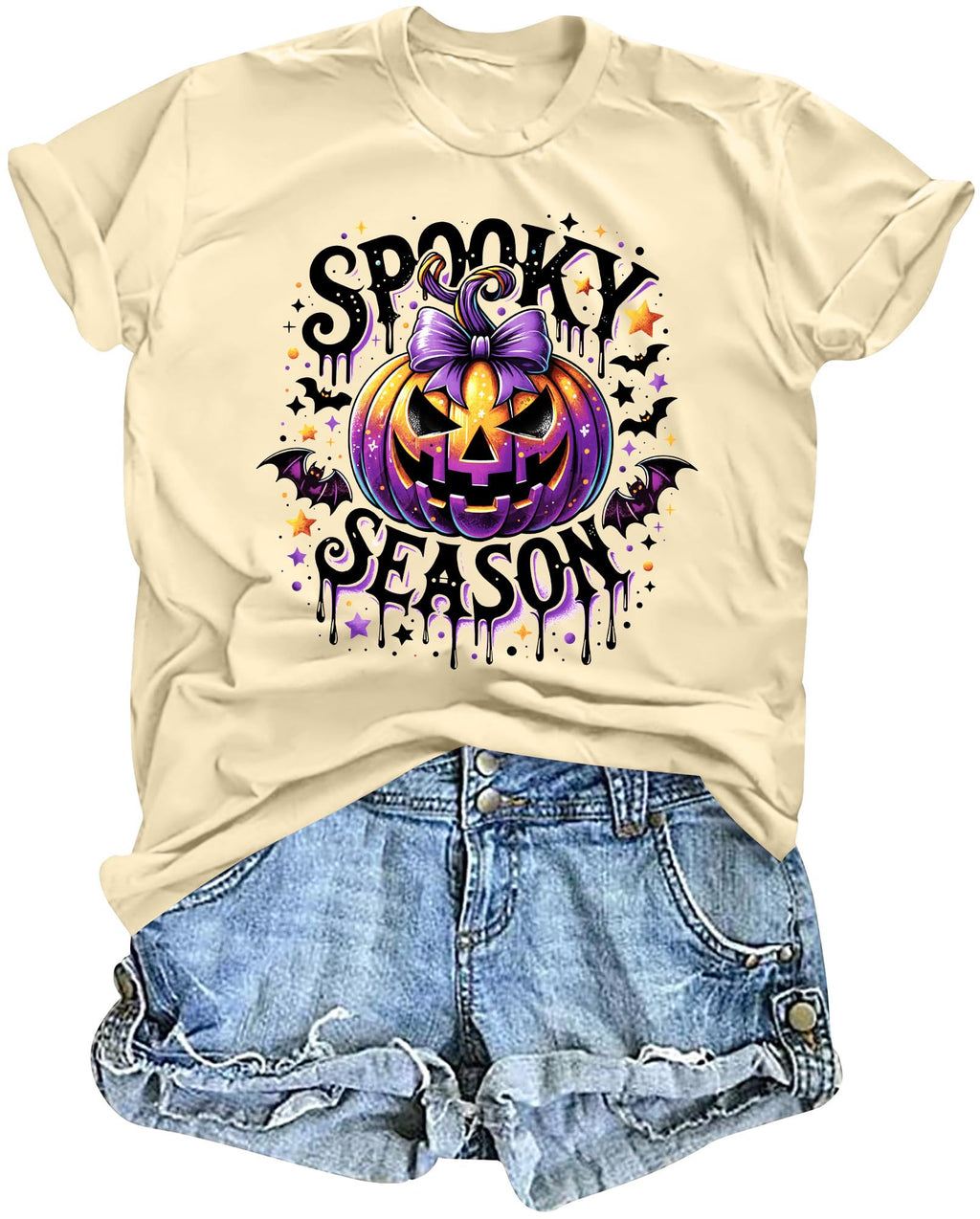 LAZYCHILD Halloween Shirt Women Leopard Bow Pumpkin Graphic Tees Funny Cute Halloween Short Sleeve Fall Tops